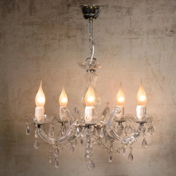 Lucide ARABESQUE - Chandelier - Ø 45 cm - 5xE14 - Transparant - ambiance 1